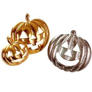 Vintage Halloween Pumpkin Lapel Pins Lot Gold Tone Silver Tone Jack O Lantern